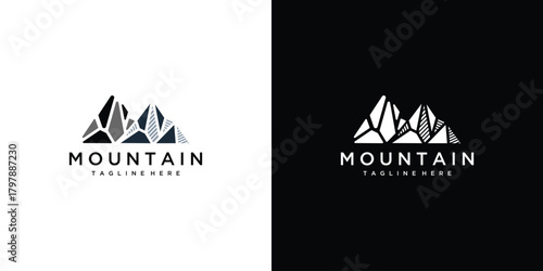mountain logo vector icon illustration. mountain logo design template elements created with rocks forming a mountain