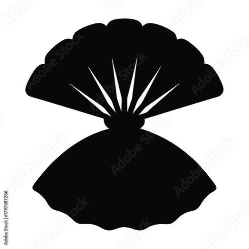 Silhouette of a stylized clam or scallop shell with top and bottom