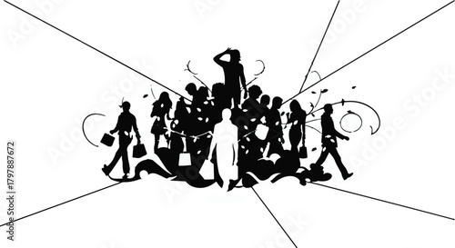 Diverse group of silhouettes moving forward with energy and purpose