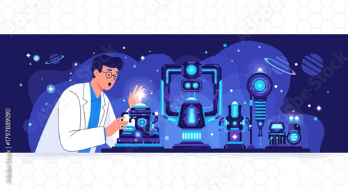 Scientist explores advanced technology in cosmic laboratory setting for innovation discovery