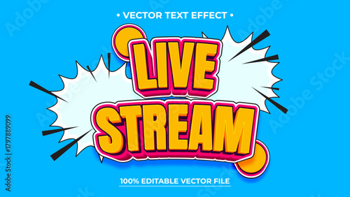 Vibrant Comic Book Style Live Stream Editable Text Effect on Blue Background