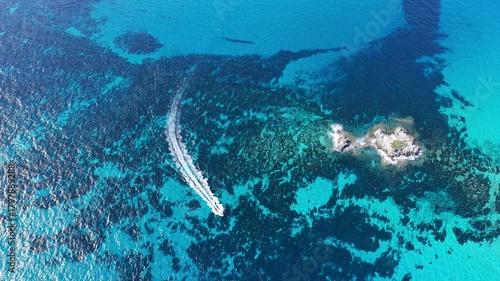 Aerial view of Crystal Clear Turquoise Water and Wild Beaches of ibiza