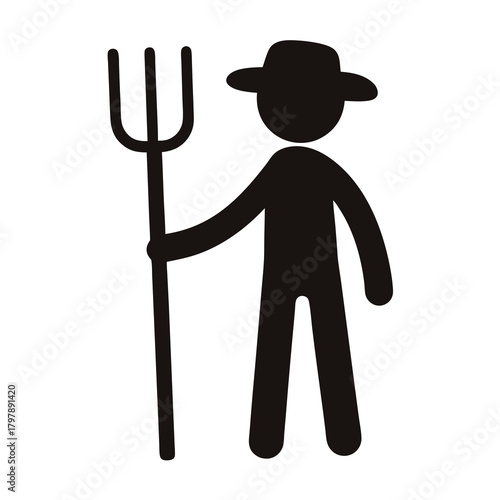 Silhouette of a farmer holding a pitchfork, symbolizing agriculture and work