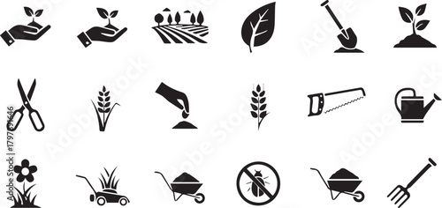 Set of gardening and agriculture related icons