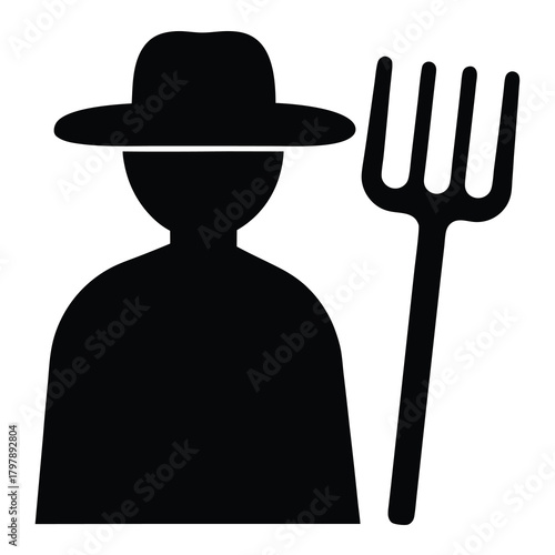 Icon of a farmer with a pitchfork, symbolizing agriculture and rural life
