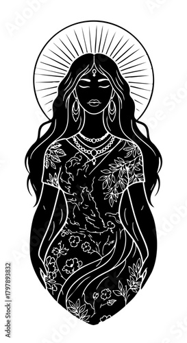 woman earth world goddess, plants and trees