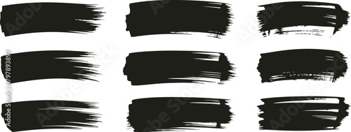 Abstract black brush strokes with hand-painted texture, ideal for grunge effects, artistic backgrounds, and expressive organic ink design elements