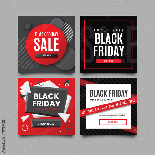 variety black friday instagram post collection vector design illustration