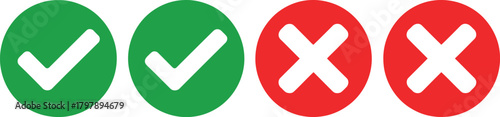 Collection of green checkmark and red cross icons symbolizing approval, correctness, success, error, rejection, and denial, ideal for user interface design and feedback systems