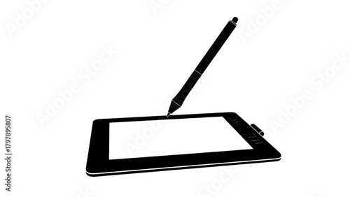 Vector illustration of stylus pen writing on a tablet screen on a transparent background
