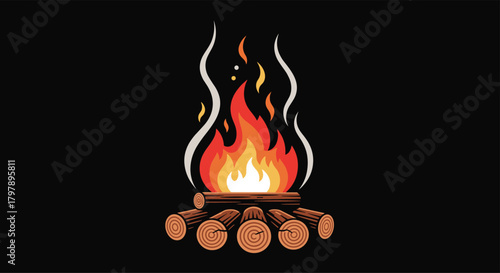 A roaring bonfire ignites the night sky with its vibrant flames and rising smoke.