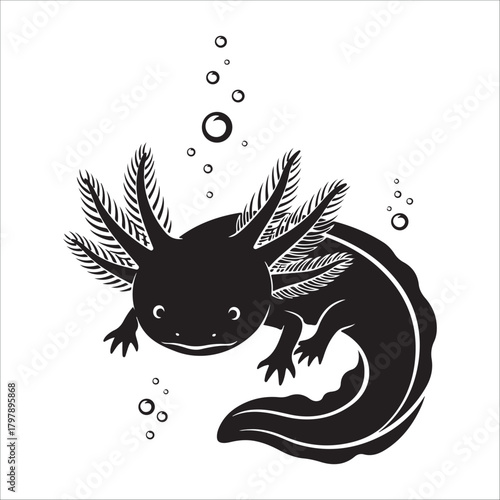 Stylized axolotl silhouette vector illustration, cute amphibian salamander icon art unique amphibian