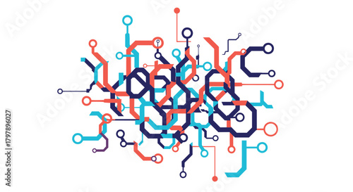 An abstract depiction of interconnected digital circuits forming a complex network structure.