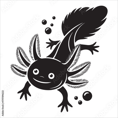 Stylized axolotl silhouette vector illustration, cute amphibian salamander icon art unique amphibian