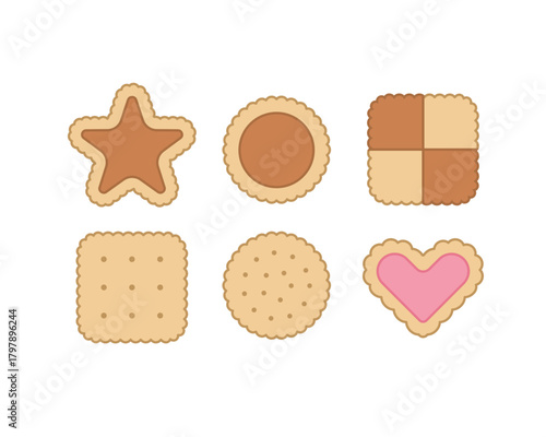 色々な形のクッキーとビスケットのイラストセット シンプルで可愛いお菓子・スイーツベクターコレクション