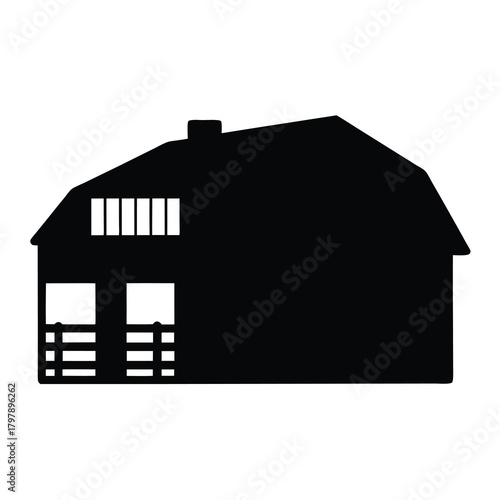 Silhouette of a large two story house with porch and chimney