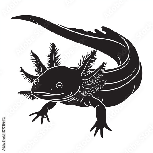 Stylized axolotl silhouette vector illustration, cute amphibian salamander icon art unique amphibian