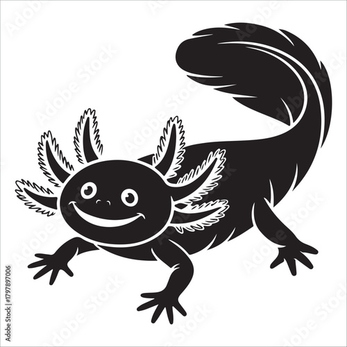 Stylized axolotl silhouette vector illustration, cute amphibian salamander icon art unique amphibian