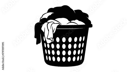 Vector illustration of laundry basket full of clothes on a transparent background