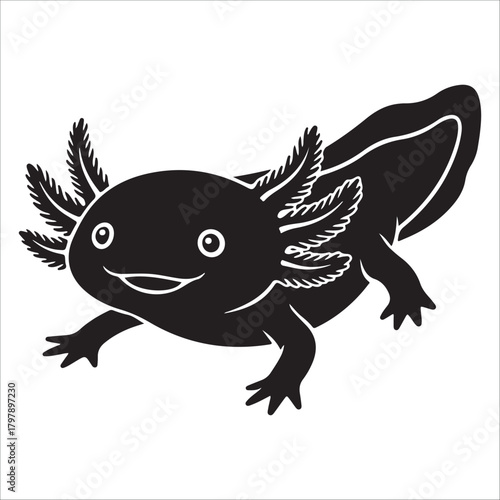 Stylized axolotl silhouette vector illustration, cute amphibian salamander icon art unique amphibian