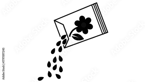 Vector illustration of seed packet with flower and seeds pouring out on a transparent background