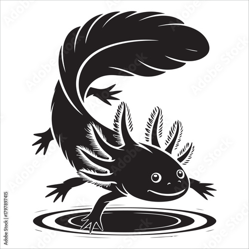 Stylized axolotl silhouette vector illustration, cute amphibian salamander icon art unique amphibian