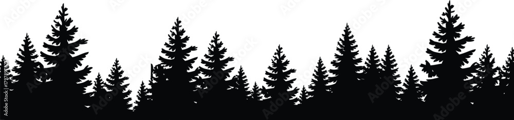 Obraz premium Silhouette of a Forest A Black and White Illustration of Evergreen Trees in a Natural Landscape