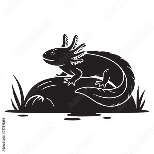 Stylized axolotl silhouette vector illustration, cute amphibian salamander icon art unique amphibian