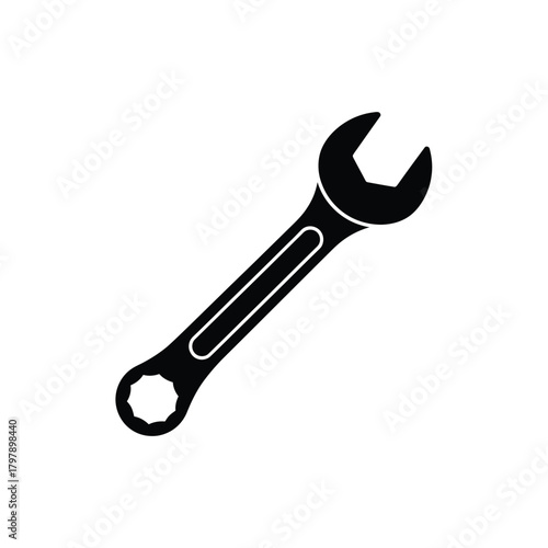 Black silhouette of a combination wrench on a white background