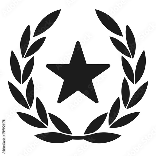 Star emblem with laurel wreath silhouette for achievement and victory