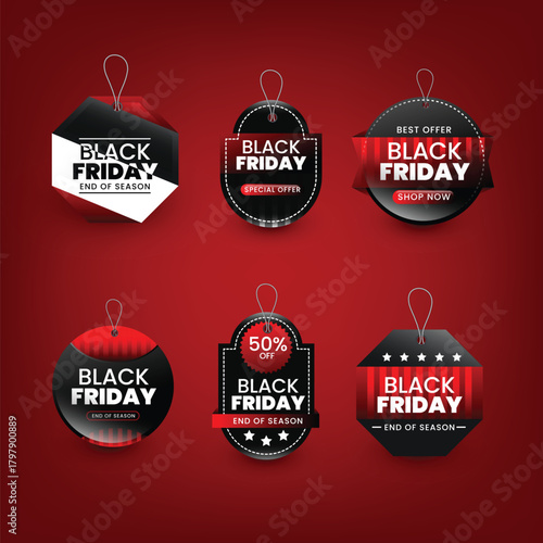 black friday banner with badge collection vector design illustration