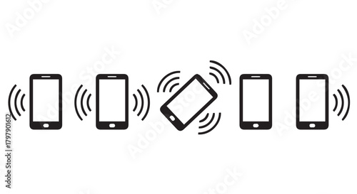 Multiple smartphones displaying ringing notifications