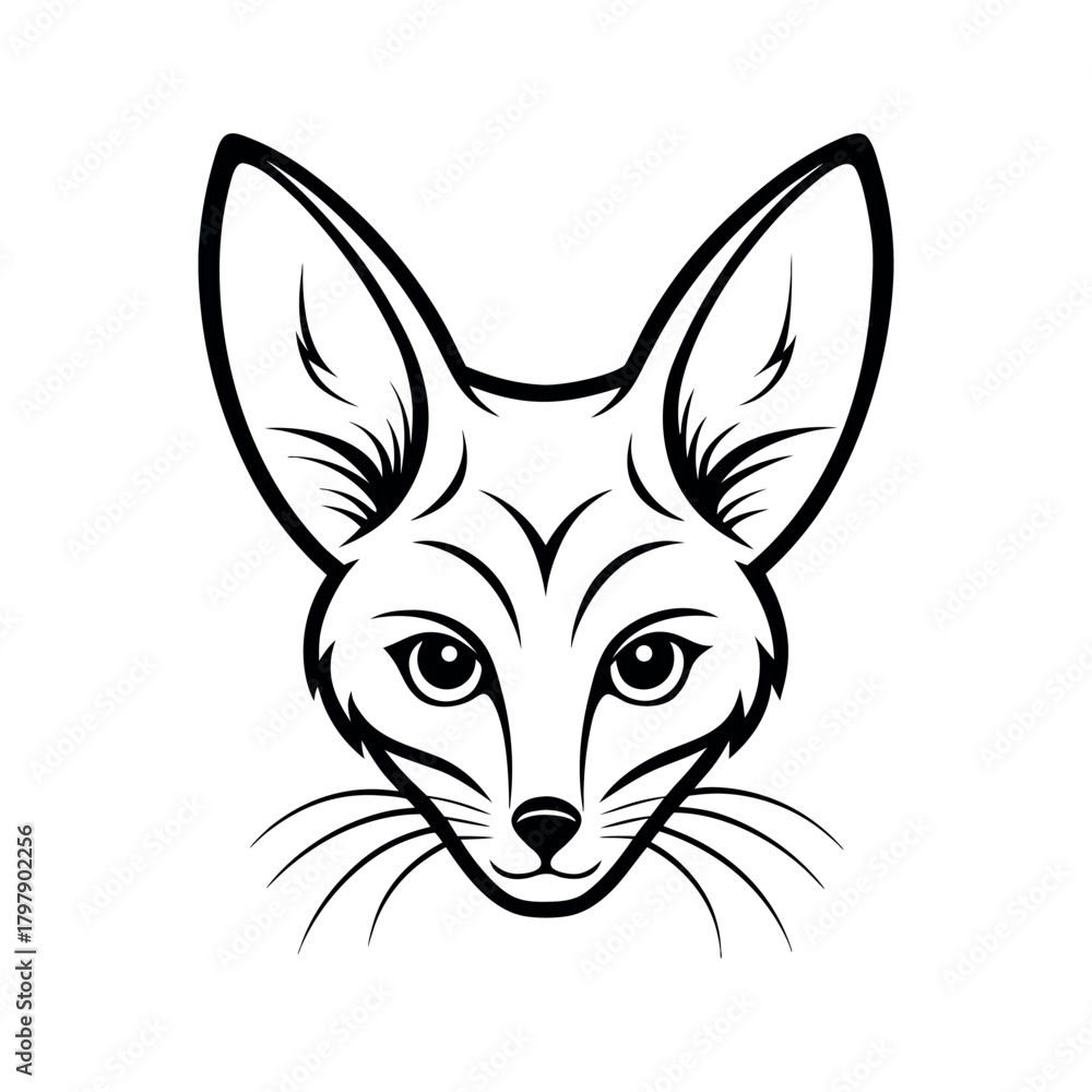 Obraz premium Fennec Fox Head Outline Line Art Vector Illustration