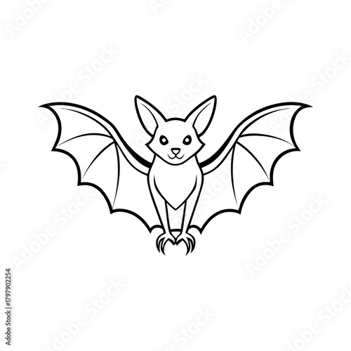 Flying Fox Outline Line Art Vector Illustration