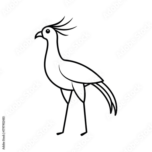 Secretary Bird Outline Line Art Vector Illustration