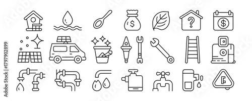 Explore eco-friendly home maintenance, plumbing repairs, and energy-saving solutions for a sustainable lifestyle in this modern line art