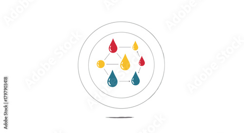 Abstract representation of interconnected drops and nodes, Generative AI.