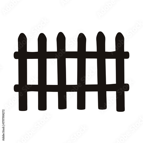 Stylized black fence silhouette isolated on a white background with cartoonish feel