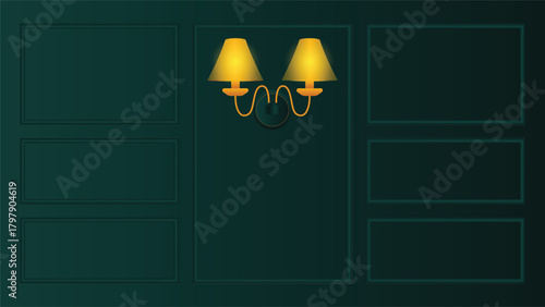 Stylish wall lamp glowing softly on a dark paneled background. Perfect for interior decor themes lighting concepts home design presentations modern room ambience and creative projects.