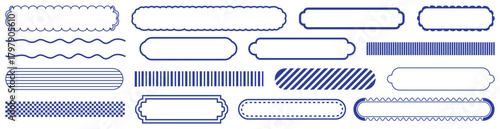 Set of 20 Blue and White Pixel Art Style Text Boxes and Dividers Vector