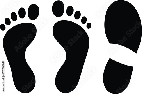 Black silhouette human barefoot vector footprint symbol on white background illustration