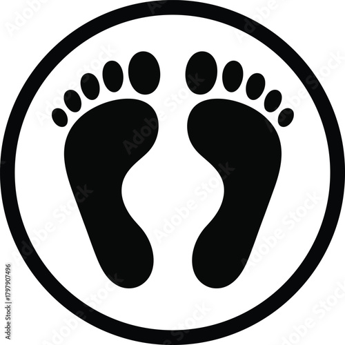 Barefoot prints inside a circular frame, clean graphic design