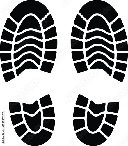 Vector illustration of various shoe, boot, and foot sole prints, perfect for fashion, sport, or beach footwear design concepts