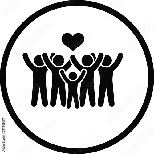 United happy family or community with heart icon in a circle