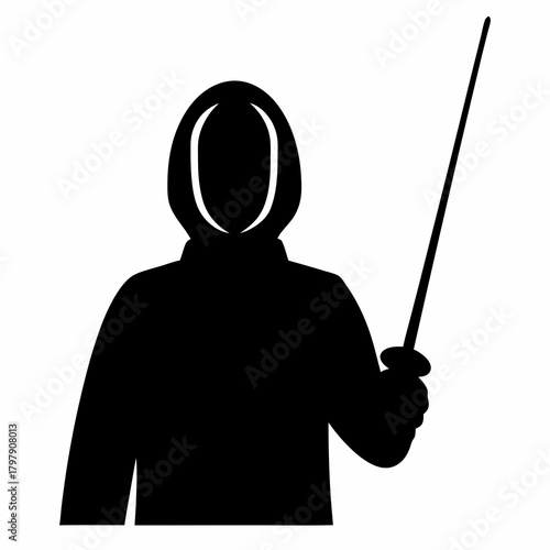 Fencer in Silhouette Holding a Foil Ready for Combat or Training