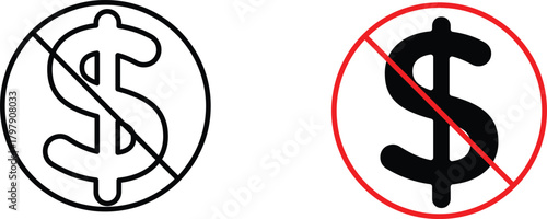 No dollar sign icon vector graphic illustration  with white background flat hand made icon fill icon .