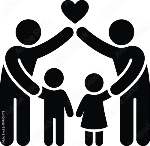 Family love and protection icon showing parents with two children.