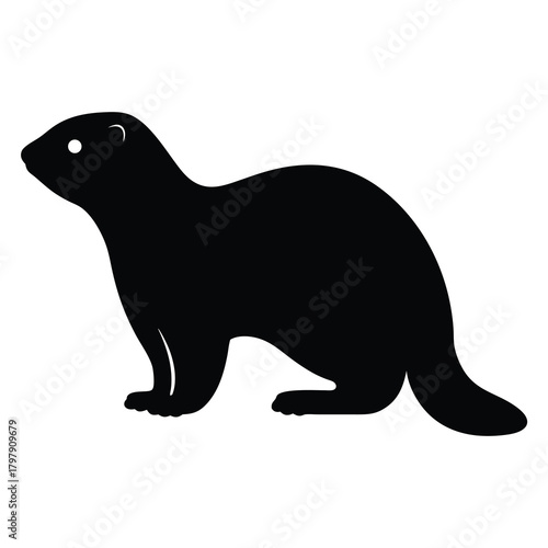 Silhouette of a sleek and adorable ferret standing on a white background