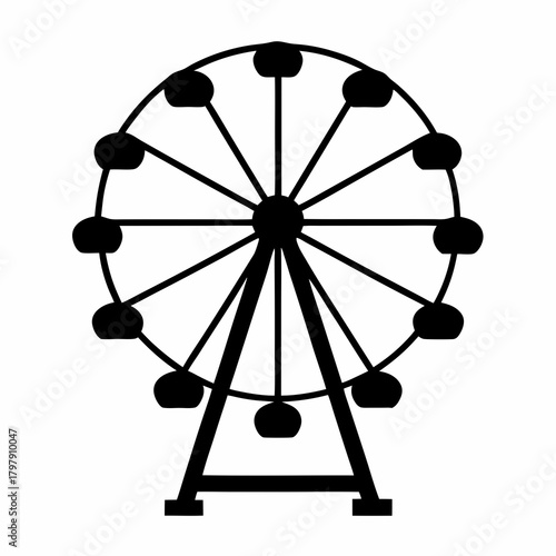 Black and white Ferris wheel illustration for fun and amusement parks