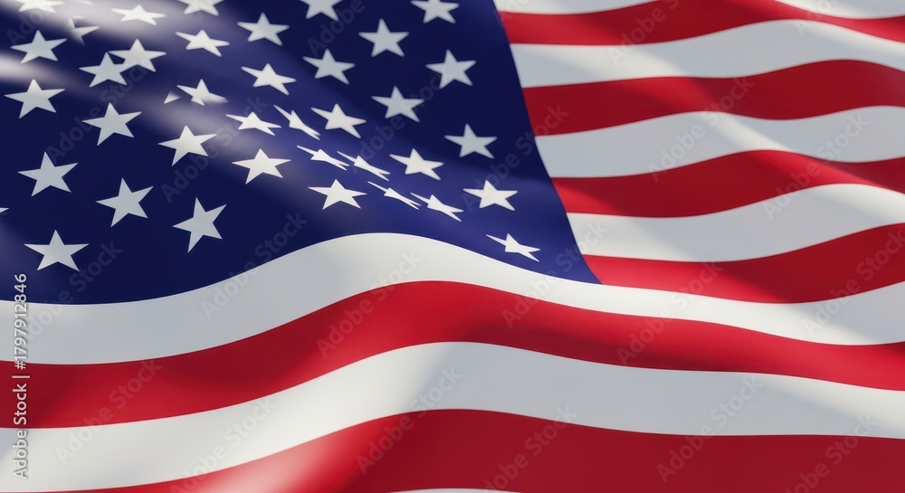 Fototapeta premium Waving american flag with detailed texture and vibrant colors, showcasing the stars and stripes in a dynamic, flowing motion against a subtle background